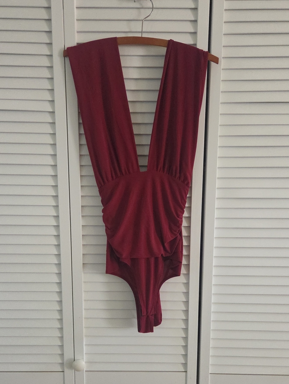 Windsor Burgundy Plunge V-Neck One-Piece Bodysuit